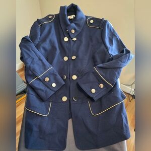 Chico's Dark Blue Military Jacket with Gold Accents